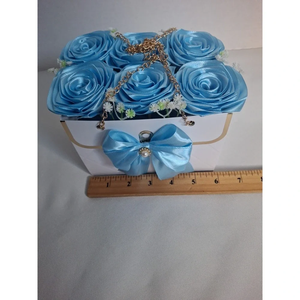 Handcrafted blue Ribbon Rose Bouquet
